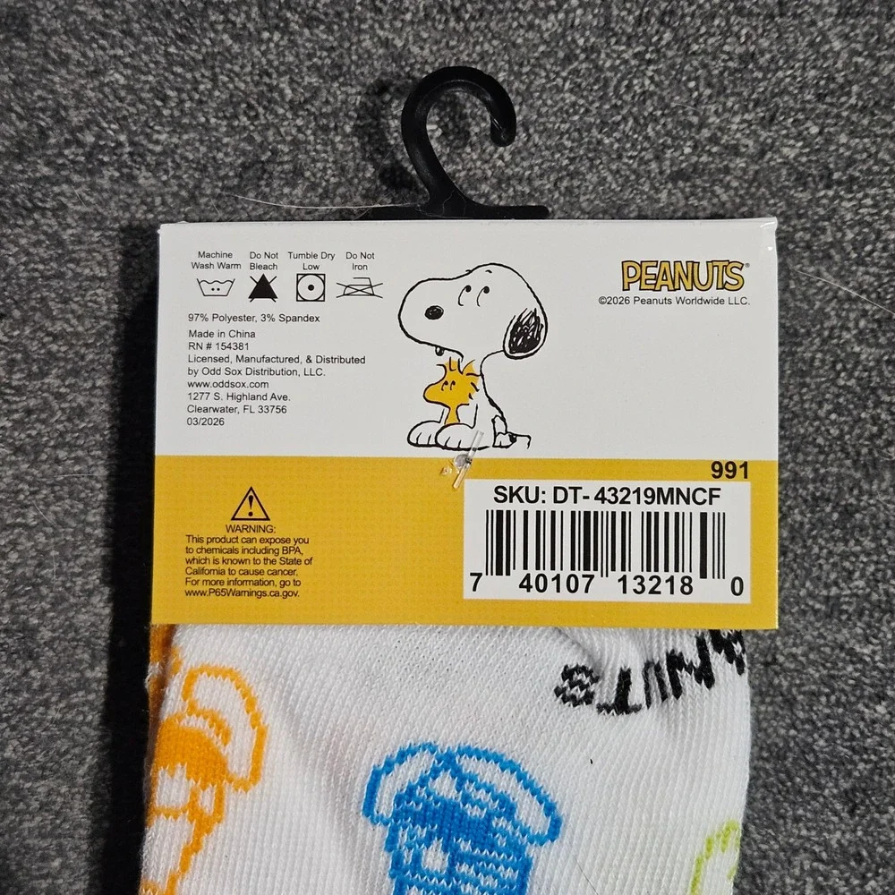 Peanuts Snoopy Charlie Brown Mens Crew‎ Socks White Multi Character Size 6-12